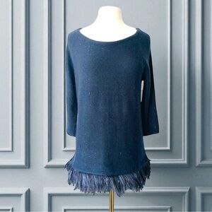 TSE SAKS FIFTH AVENUE 100% CASHMERE DYED OSTRICH FEATHERS BLUE PAILLETTE…